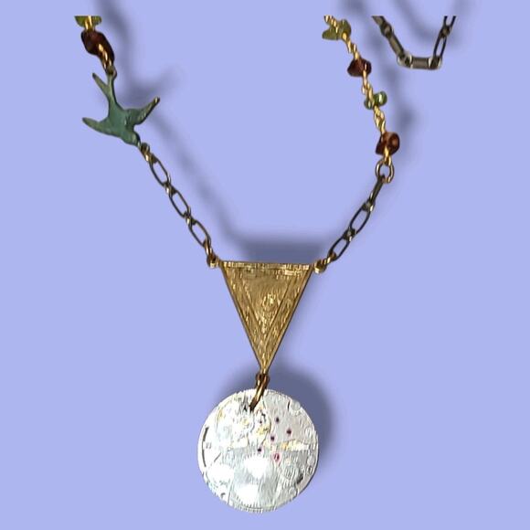 Artisan Steampunk Y-drop Necklace Watch Gears Birds 30" - Picture 2 of 5